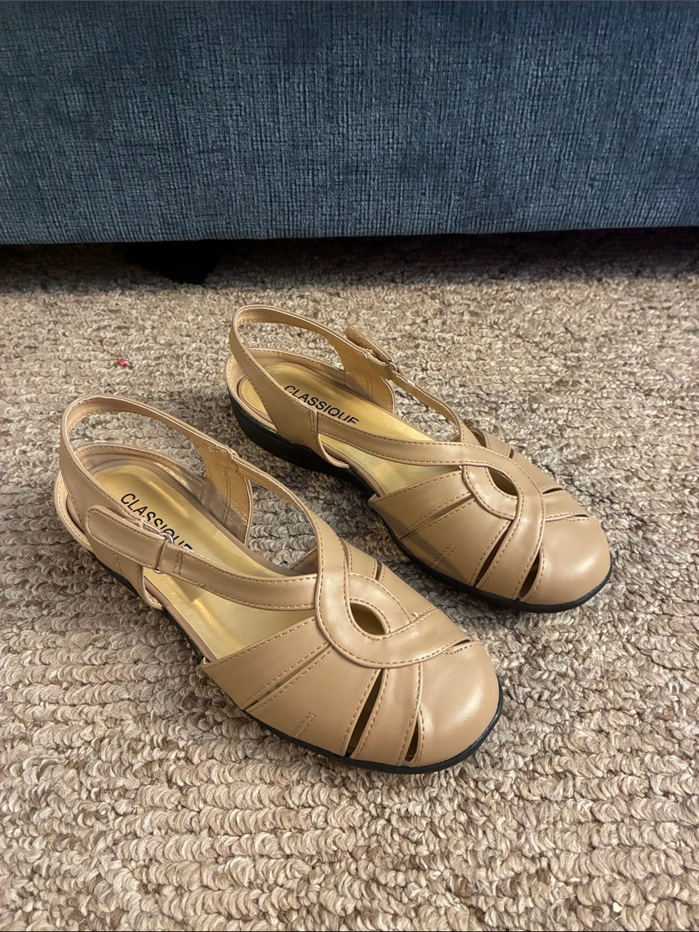 CLASSIQUE Nude Slingback Women's Sandals with Low Wedge